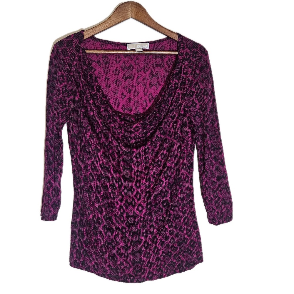 MICHAEL Michael Kors Pink and Black Animal Print Cowl Neck Top